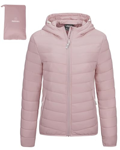 Outdoor Ventures Women's Packable Hooded Puffer Jacket Quilted Jacket | Water resistant, Windproof, Lightweight, Machine Washable, Soft, Warm, 3 Pockets, for Outdoor Hiking Traveling