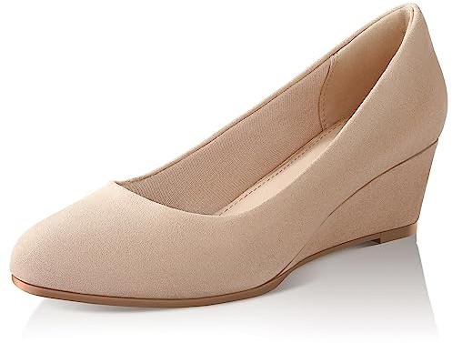 Ankis Nude Wedges for Women, Low Heel Women's Wedge Comfortable Closed Toe Women Pumps Dress Shoes -2Inch