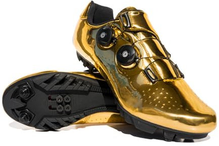 ENEN Herren Fahrradschuhe, Unisex Damen Mountainbike Schuhe Kompatible SPD 2 Schrauben mit Delta Lock Pedal, Glänzendes Gold Silber Atmungsaktive MTB Radschuhe Reitschuhe