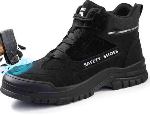 GUSAYEX Steel Toe Cap Safety Boots Mens Work Boots Protective High Top Work Shoes with Puncture Resistant Midsole Non Slip Safety Footwear for Construction, Warehouse & Industrial Use