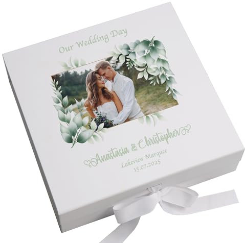 ukgiftstoreonline Personalised Luxury Wedding Memory Keepsake Box Custom Photos Couples Gifts Leaves Design