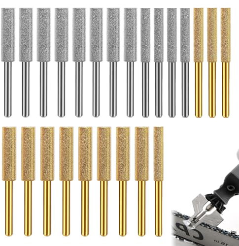 24pcs Diamond Chainsaw Sharpener 3 Sizes (4/4.8/5.5mm) Chainsaw Sharpening Grinding Chain High Hardness Grinding Stone Sharpening Kit for Electric Grinders Drills, Oil Saw Chains & Stone Polishing