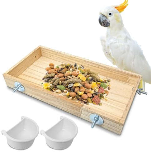 BNOSDM Wooden Bird Feeder for Cage Natural Wood Bird Foraging Box Food Dish for Small to Medium Birds Parrot Feeding Cups for Cockatiel, Lovebird, Parakeet, Budgies (Large)