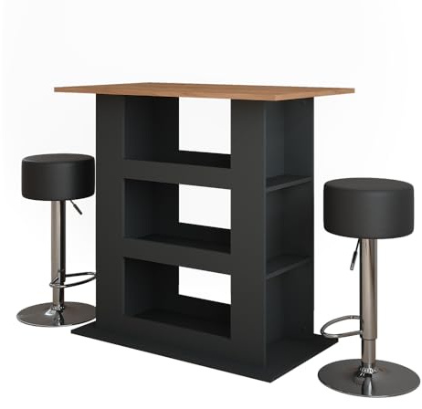 Vicco Set de Mesa de Bar Repose, Oro Power Roble/Antracita, 110 x 65 cm con 2 taburetes de Bar, Ideal como Mesa Alta para Cocina, Comedor o bistró