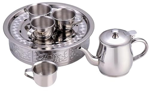 Petit Service à Thé en Acier Inoxydable,Set de Théière et Tasses Enfant | Théière à Bec Long Tasses 70ml Débutants Étudiants Maternelle