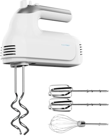 Cecotec Batidora de Varilla Powertwist 500 Pro. 500W, 5 Velocidades, Función Turbo, Incluy. Varillas Inox, Garfios Amasadores, Pulsador QuickOut, BPA-Free, Vertical Stand, Mezclas Perfectas