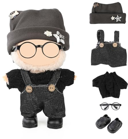 LEWOTE Set di Abbigliamento Compatibile per Bambola Labubu, Set di Cappello, Abito, Ornamenti e Accessori per Bambola da 17cm / 6,7 Pollici (Set di 5: Maglione/Tuta alla Moda/Cappello/Occhiali/Stivali