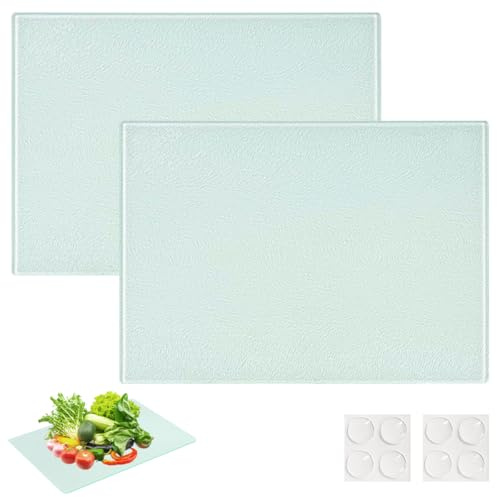 2 Stück Glas Schneidebrett 28x20 cm, GlassSchneideplatten aus gehärtetem Glas mit rutschfesten Silikonfüßen – Kratzfest, hitzebeständig & hygienisch – Glasplatte Schneidbrett für Küche & Arbeitsplatte