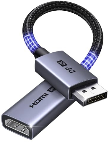 UGREEN Adaptador DisplayPort a HDMI 4K@60Hz, Convertidor DP Macho a HDMI Hembra Unidireccional 2K@120Hz, 1080p@144Hz en Nailon Trenzado Compatible con Portátil, TV, Monitor y Proyector