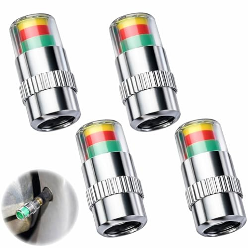 4 Pcs Auto Reifendruckkontrolle Ventilkappen, Sensor-Indikator, 3 Farben Augenwarnung Reifendruckmesser Ventilkappens für Pkw LKW Motorräder