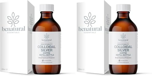 Benatural Essentials Colloidal Silver 300ml Bottle | Premium Quality 20PPM Silver | High PH | Manufactured in The UK | New Packaging (Pack of 2)
