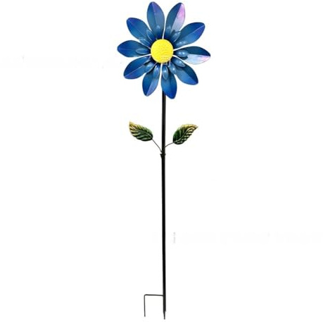 NbgrvB Girandola rotante in metallo con motivo a crisantemo per patio esterno, giallo, 114 x 27,5 cm