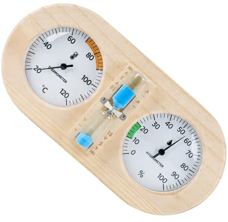 HEALSOPTHY Sauna Termometer och Hygrometer Minuters Sandur Värmetålig Analog Temperatur Fuktmätare för Basturum Väggmonterad Inomhus Temperatur Luftfuktighetsmätning