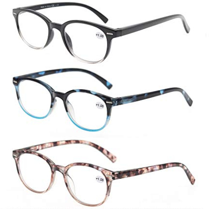 MODFANS Set med 3 läsglasögon för dam, grenar, Leger Comfort Vision Net, Fashion Style Round Glasögon