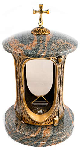 Afterglow Élégante lanterne funéraire Elégant avec croix en granit et granit Bronze avec socle Décoration funéraire