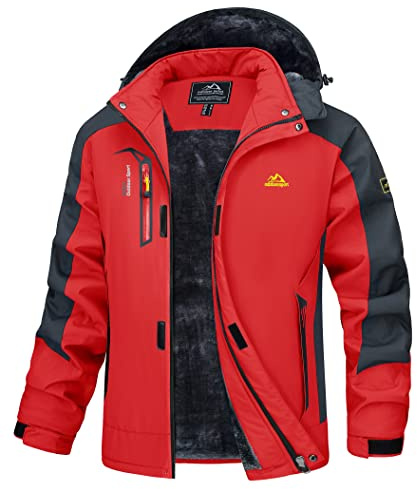 MAGCOMSEN Veste de ski imperméable pour hommes Veste polaire avec capuche coupe-vent pour randonnée extérieure