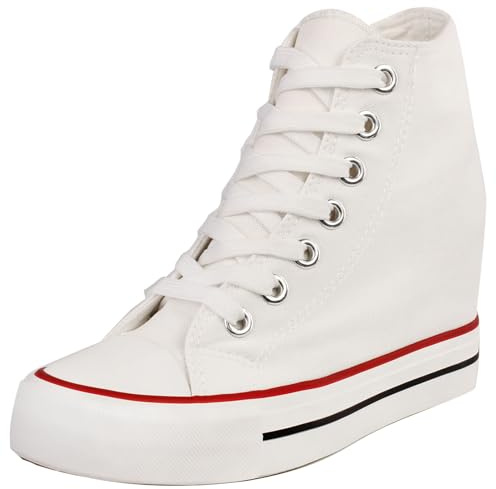 zpllsbratos Mujer Zapatos de Lona Cuñas Plataforma Zapatillas Altas Casuales Moda Botines(Blanco,35)