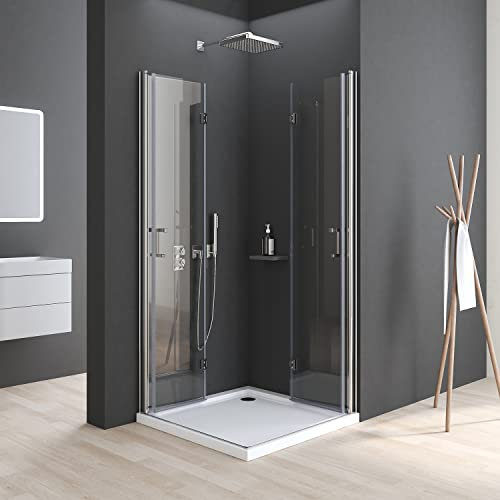 Duschkabine Eckeinstieg, Duschkabine 90x90cm Falttür Duschabtrennung 6mm NANO Beschichtung ESG Glas 180º Falttüren Dusche Duschwand Höhe 195 cm