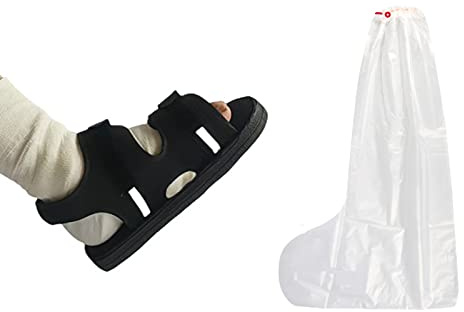 IPENNY Cast Shoes Open Toe Post Op Shoes with Waterproof Leg Cover, Fracture Foot Surgical Support Medical Walking Boot Surgery Recovery Plaster Shoes with Adjustable Straps, Fit for Kids Women Men