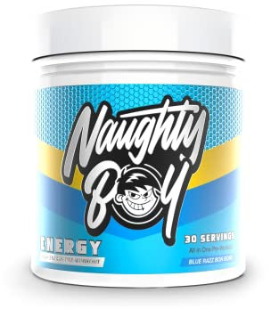 NaughtyBoy Energy Pre-Workout Powder - Blue Razz Bon Bon, 30 Servings, All-in-One Pump, Performance & Focus Formula, 200mg Caffeine,Transparent Formula
