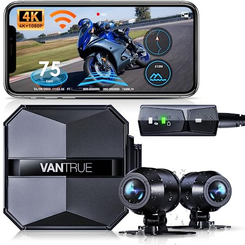 Vantrue F1 Motorcycle 4K Dash Cam Front and Rear, 4K + 1080P Motorcycle Camera, Full Body IP67 Waterproof, GPS Wi-Fi, 160° Wide Angle, Wired Remote, Night Vision, G-Sensor, Parking Mode, Support 512GB