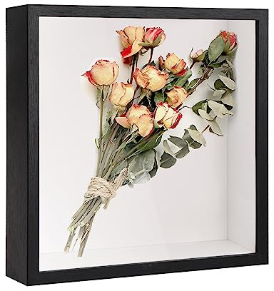 3D Shadow Box, Deep Display Box for Wall and Tabletop, Wooden Deep Box Frame Picture Frame for Memorabilia Medal Tickets Crafts Flower (Black 27x27cm)