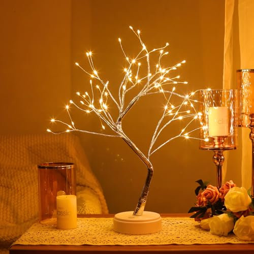 Meonua Bonsai Tree Lights for Easter Decor - 20 Firefly Tree Lamp with 108 LED Fairy Lights, Battery/USB Powered, Warm White - Home Decor, Gift for Bedroom, Living Room, Party