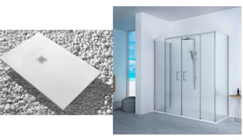 Duschwanne, 80 x 170 cm, Vulcano Line, extra-Slim, Weiß + Duschkabine 80 x 170 cm, Höhe 200 cm, mit einem festen Kristall und zentraler Öffnung mit 4 Kristallen