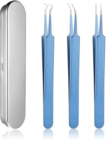 3 Stücke Pickel Pinzette Edelstahl Mitesserentferner Set Komedonenquetscher Mitesser Pinzette Mitesserentferner Pickel für Entfernung Von Mitessern Auf Nase Und Gesicht Unisex (Blau)