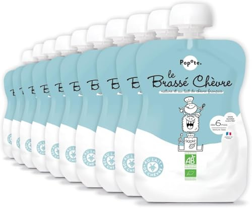 POPOTE - Brassé Chèvre Bio Bébé 100 g - Dès 6 Mois - Gourde Individuelle - Yaourt à Boire Texture Onctueuse - Source En Calcium, Sans Sucre ajoutés - Format Pratique à Emporter - Pack Familial 10x100g