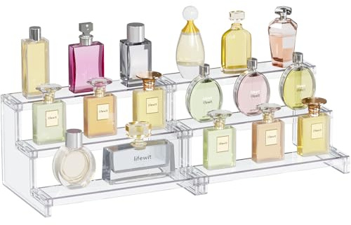 Lifewit Parfymställ för Rumsinredning, Klar, 9 3-Nivåer, 1 St | Tydliga steg arrangör för nagellack makeup figurer cupcake dessert krydda, uppställning riser trappa för sminkbord bänk