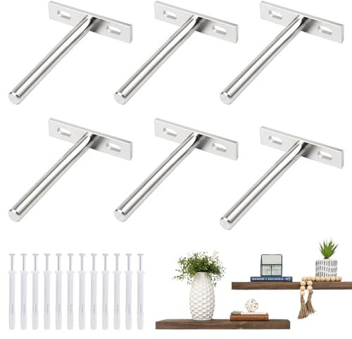 6 Stück Regalhalterung Unsichtbar, 100mm Eisen Vernickelt Schwebende Regalhalterung Schwerlast Tablarträger Regalträger mit Schrauben für Wand Montage Kabinett Möbel