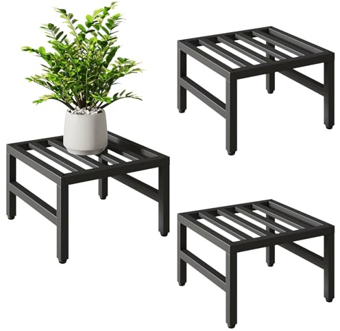 IBUYKE 3 Pezzi Supporto per Piante in Metallo per Interno Esterno, 30cm Supporto per Vasi di Fiori Piccole, Moderno Quadrato Scaffale per Piante e Fiori per Soggiorno Balcone, Nero TMJ075B-3
