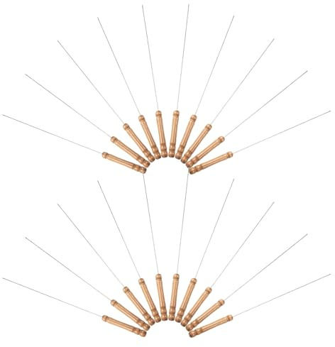 YARNOW Brochetas Metálicas de Acero Inoxidable para Barbacoa con Mango de Madera 33 CM Juego de 20 Piezas Redondas Reutilizables para Kebab Parrilla y Asado al Aire Libre