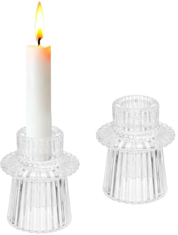sourcing map 2 portavelas de cristal cónico, 1.6 pulgadas, vintage, acanalado, portavelas pequeños para bodas, centros de mesa, fiestas, decoración del hogar, transparente