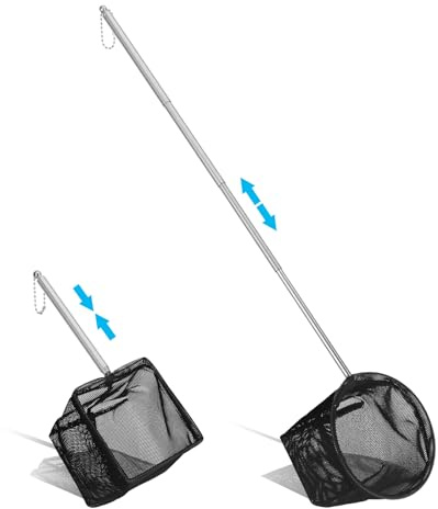 Lot de 2 mini épuisette aquarium, 8/10 cm noir epuisette aquarium Mailles Fines Carrées Souples Filet de Pêche à Mailles Fines avec Manche Télescopique (13-40 cm) pour Aquariums et Petits Bassins