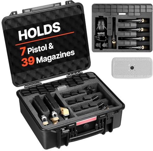 VEVOR Estuche Rígido para Pistola con Revestimiento de Espuma XPE, Funda para 7 Pistolas, Resistente al Agua y Polvo con Interior Personalizable y Asa 491 x 434 x 211 mm, Negro, Cumple con la TSA