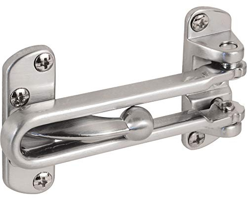 Prime-Line U 9901 Swing Bar Lock for Hinged Swing-In Doors – Secondary Security Lock for Door & Security, 3-7/8 in. Bar Length, Diecast Zinc Construction, Brushed Chrome Finish (Single Pack)