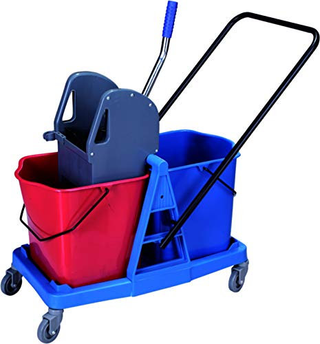 Carrello per le pulizie con doppio secchio da 25 litri e strizzatore Carrello per le pulizie professionale, con ruote e doppio secchio.