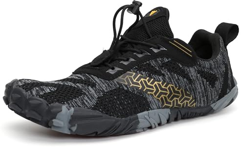 WHITIN Men's Trail Running Shoes Minimalist Barefoot Five Fingers Wide Toe Box Size 11 Gym Workout Fitness Zero Drop Minimus Sneakers Black 44