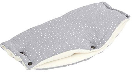 KraftKids Kinderwagenmuff in Musselin grau Punkte, Kinderwagen Handschuhe Breite 48 cm Tiefe 23 cm, Buggy Handwärmer mit Liebe handgefertigt in der EU