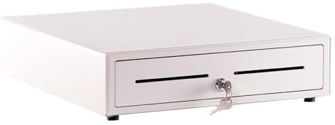 Kassenschublade 41x41 - Kassenlade mit 4 Fächern für Banknoten und 8 für Münzen - Kasse mit Schlüssel und Automatischer Öffnung RJ11 - Kompatibel mit Registrierkasse, RJ-Drucker POS-System - Weiß