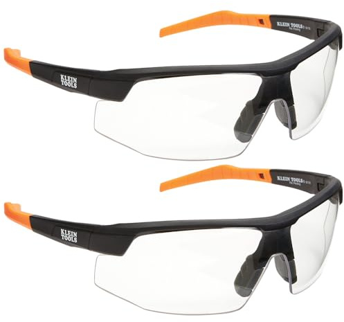 KLEIN TOOLS 60171 Safety Glasses, PPE Protective Eyewear with Semi Frame, Scratch Resistant and Anti-Fog, Clear Lens, 2-Pack