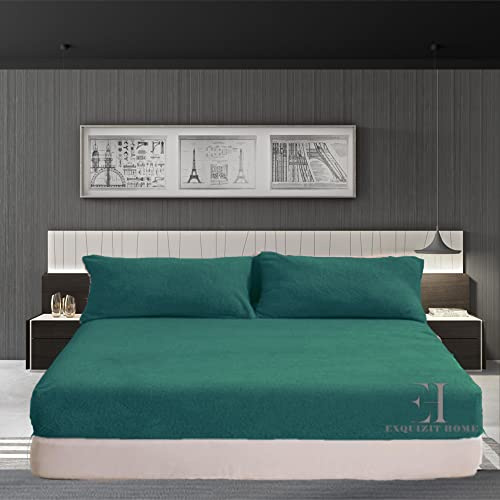 EXQUIZIT HOME® - Sábana bajera ajustable de forro polar extraprofunda, súper suave, cálida y acogedora, de estilo oso de peluche – Ropa de cama térmica ultrasuave para invierno (Azul verdoso 4 pies