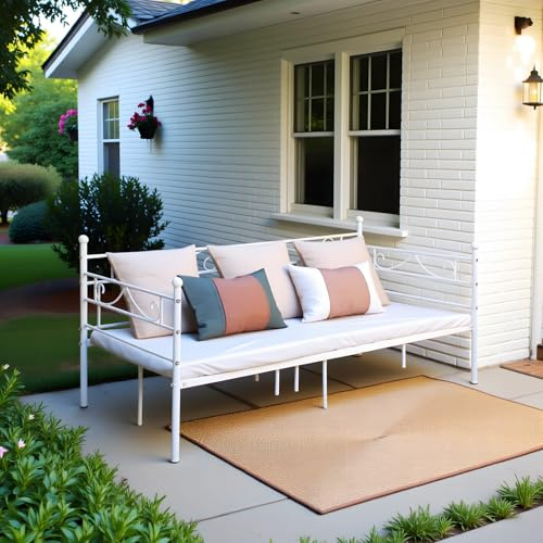 FetiNes Sofá Cama Metálica Diván Camas Individual Esctructura Marco de Cama Hierro Forjado para Adultos, para Colchón de 90 * 190 cm, Blanco