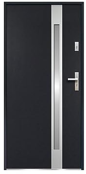 Vente-unique-Puerta de entrada de acero acristalada con inox Alt. 207 x Ancho 100 cm antracita - se abre hacia la izquierda BRAGA