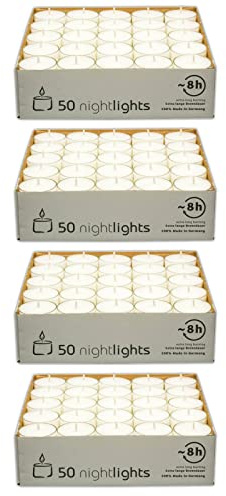 200 velas de té, 8 horas de combustión, color blanco, parafina sin aroma