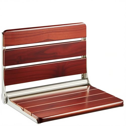 Upgrade Teak Shower Seat - Folding Shower Bench Wall Mounted, Teak Shower Seat Bench for Inside Shower, Wall Mount Shower Seat Bench Chair Shower Stool, Maximum Load 440lb