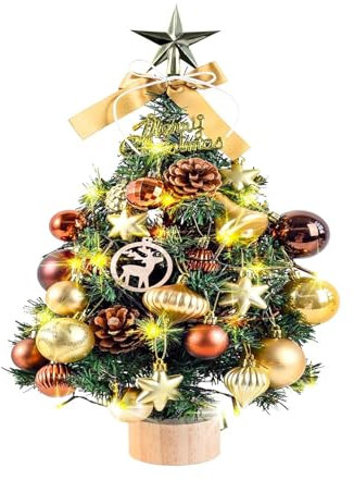 Mini Albero Di Natale Con Luci 55cm PVC Piccolo Albero Di Natale Decorato Artificialmente Più Verde Decorazione Tavola Natale per natale, casa, cucina, tavolo da pranzo decorazione（oro）