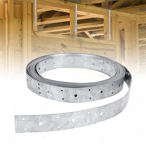 32ft Perforated Strap Tie, 1 3/8 Width Tie Down Engineering, Galvanized Steel Coil Strapping, Commercial Utility Strap for Wall Studs, Shear Wall X-Bracing, Bottom of Floor Joists
